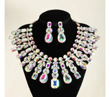 Glamorous Exaggerated Quadrilateral Oval Rhinestone Necklace Set