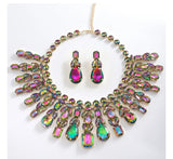 Glamorous Exaggerated Quadrilateral Oval Rhinestone Necklace Set