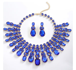 Glamorous Exaggerated Quadrilateral Oval Rhinestone Necklace Set