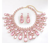 Glamorous Exaggerated Quadrilateral Oval Rhinestone Necklace Set