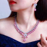 Elegant Pink Cubic Zirconia Necklace Set