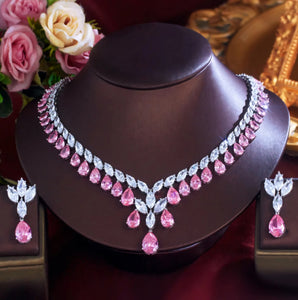 Elegant Pink Cubic Zirconia Necklace Set