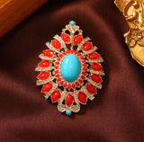 Retro Geometric Turquoise Brooch