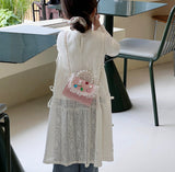 Girls Cotton and Linen Cute Square Flipover Crossbody Bag