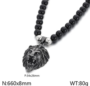 Agate Stone Necklace With Lion Pendant