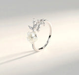 White Flower Sterling Silver Adjustable Ring