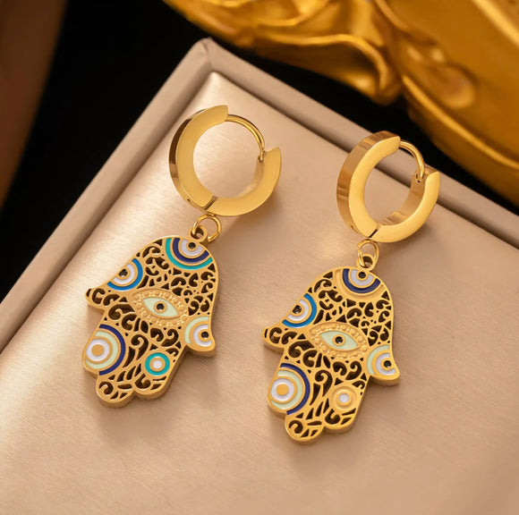 Drip Glazed Hamsa Hand Earrings