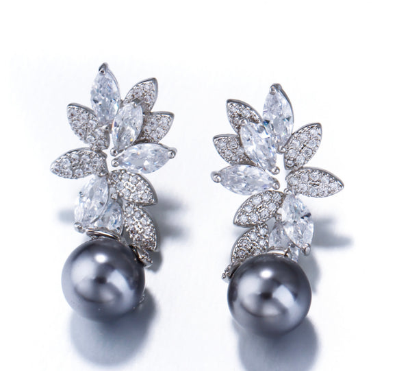 Marquise Cut Earrings With Single Pearl Drop