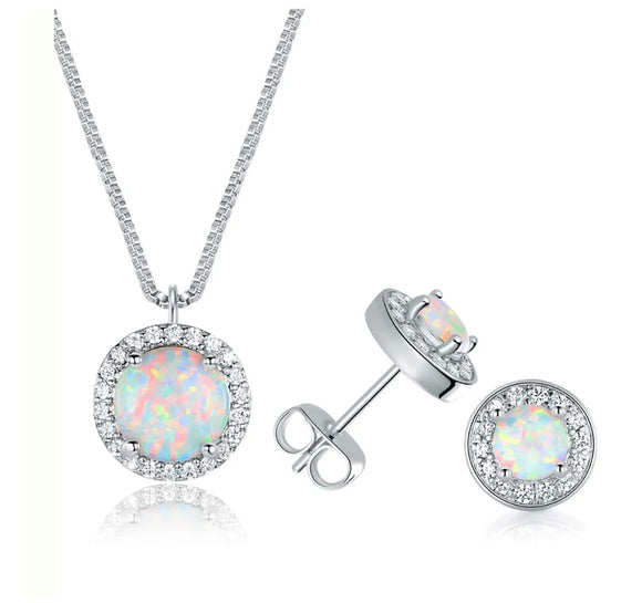 Elegant Single Drop Opal Necklace With Matching Earrings