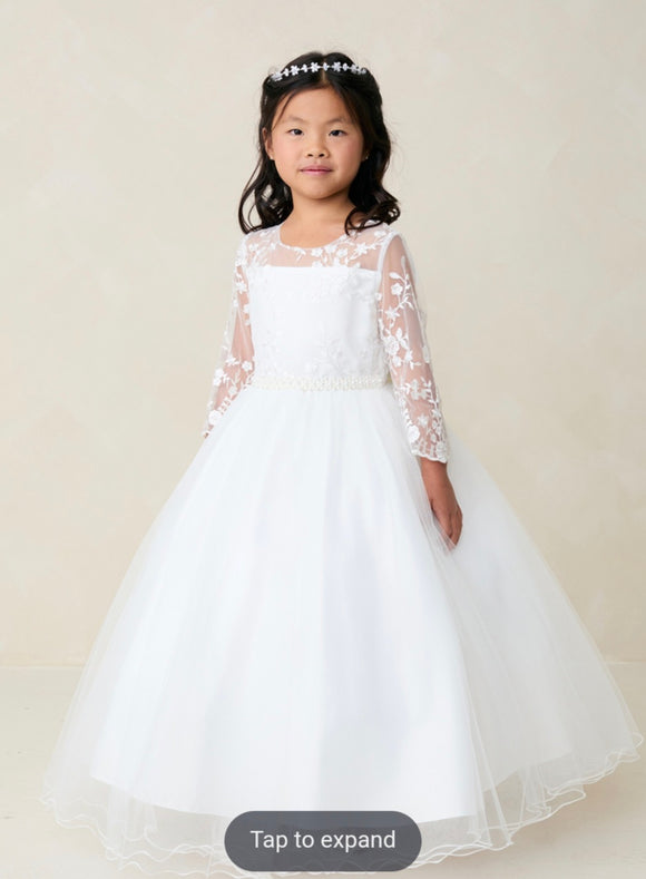 Girls Lace Dress With Sleeves and Tulle Skirt