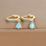 Zircon Inlayed Hoop Earrings With Single Drop