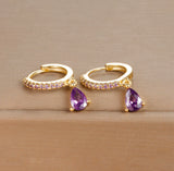 Zircon Inlayed Hoop Earrings With Single Drop