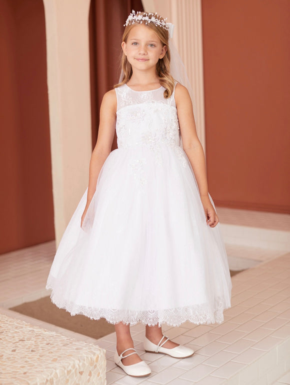 Girls Lace Dress With 3D Flowers and Lace