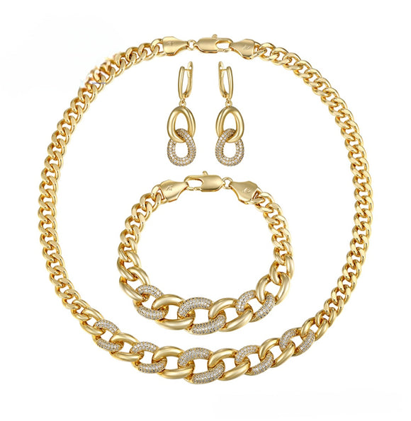 Gold Link 3 Piece Jewelry Set Luxury Series