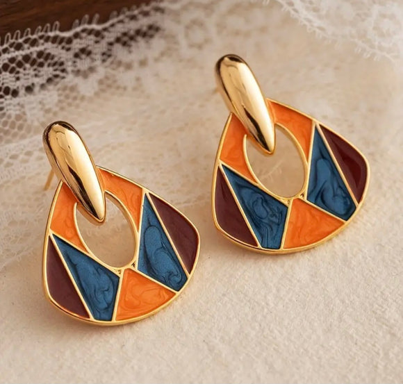 Retro Radiance Geometric Drop Earrings