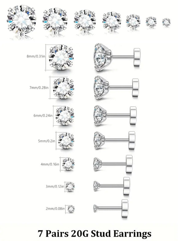 Radiance Stack 7 Pair Hypoallergenic CZ Stud Set