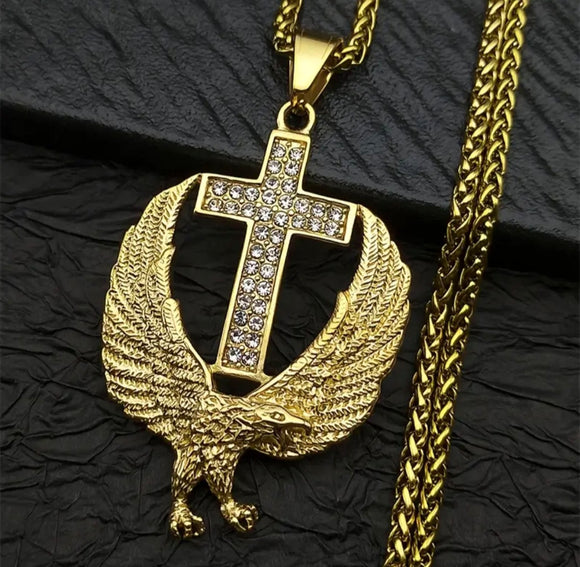 Soaring Faith Eagle Cross Pendant Necklace