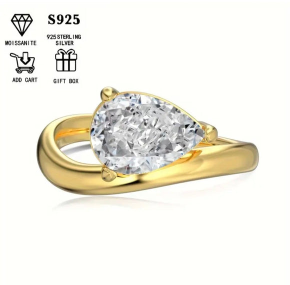 Radiance Teardrop Moissanite Ring 925 Sterling Silver or Gold Finish