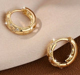 Gold Link Sparkle Huggie Hoop Earrings