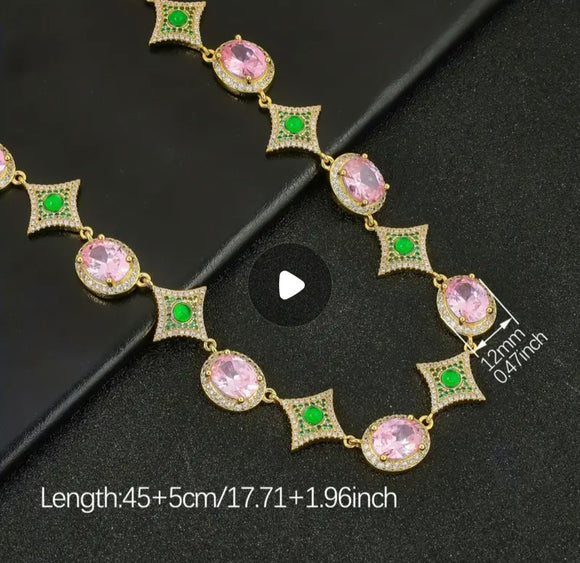 Emerald Blossom Pink Oval Necklace
