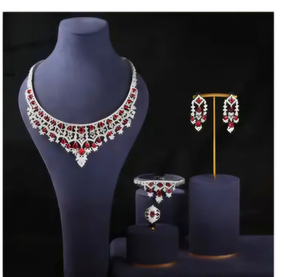 Crimson Elegance Ruby and Diamond Jewelry Set