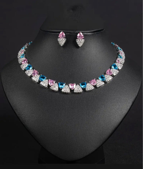 Radiance Duo Pink and Blue Sparkling Necklace Set
