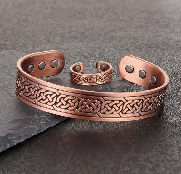 Adjustable Copper Magnetic Bracelet and Ring Set
