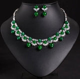 Emerald Bloom Crystal Necklace and Earrings Set