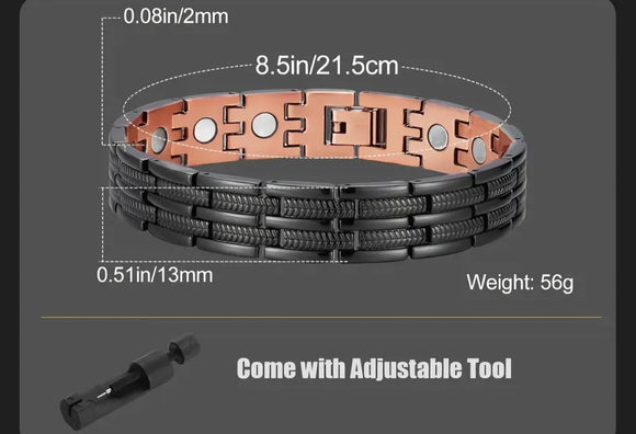 Mens Copper Magnetic Bracelet Premium Pain Relief and Energy Balance