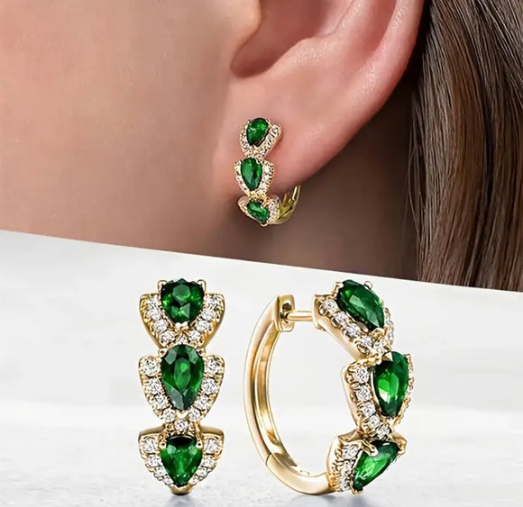 Tri-Gem Sparkle Hoop Earrings