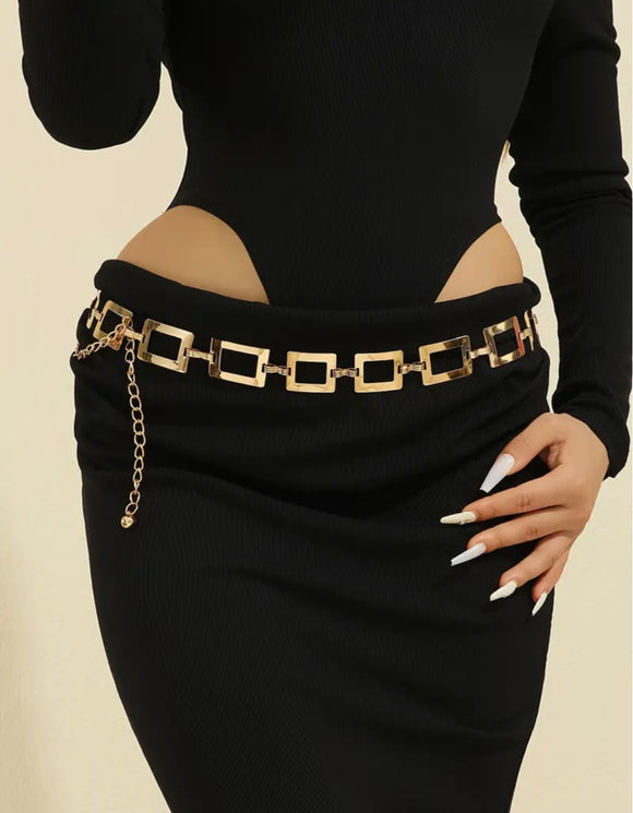 Gold Geometric Chain Belt - Statement Waist Accessory