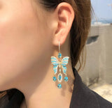 Blue Butterfly Dangle Earrings With Cubic Zirconia Pavé