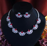 Ruby Fan Shaped Necklace and Earrings Set