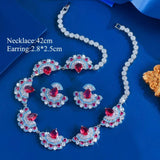 Ruby Fan Shaped Necklace and Earrings Set
