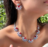 Ruby Fan Shaped Necklace and Earrings Set