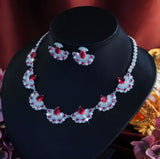 Ruby Fan Shaped Necklace and Earrings Set