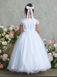 Girls Lace Cap Sleeve First Communion Dress