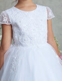 Girls Lace Cap Sleeve First Communion Dress