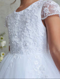 Girls Lace Cap Sleeve First Communion Dress