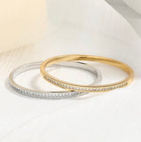 Crystal Elegance Bangle Bracelet – Slim Pavé CZ Stackable Cuff (Gold or Silver)