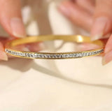 Crystal Elegance Bangle Bracelet – Slim Pavé CZ Stackable Cuff (Gold or Silver)