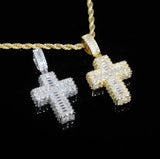 Divine Ice Cross Pendant Necklace – Baguette &amp; Pavé CZ Statement Chain (Gold or Silver)
