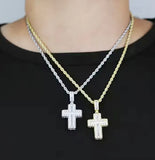 Divine Ice Cross Pendant Necklace – Baguette &amp; Pavé CZ Statement Chain (Gold or Silver)
