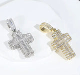 Divine Ice Cross Pendant Necklace – Baguette &amp; Pavé CZ Statement Chain (Gold or Silver)