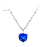 Sapphire Blue Heart Necklace - CZ Crystal Statement Jewelry