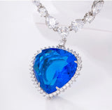 Sapphire Blue Heart Necklace - CZ Crystal Statement Jewelry