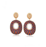 Royal Mosaic Oval Drop Earrings- 18K Gold Plated Statement Earrings