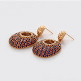 Royal Mosaic Oval Drop Earrings- 18K Gold Plated Statement Earrings
