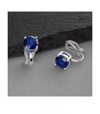 Sapphire Clip-On Earrings with 2 Carat 8mm CZ Solitaire