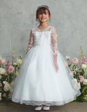 Girls Lace Dress With Sleeves and Tulle Skirt